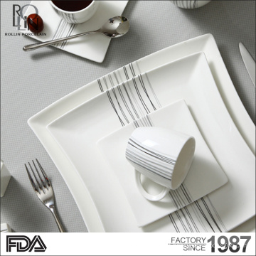 2016 Venda quente branco quadrado forma cerâmica utensílios de mesa / Hotel Porcelana Dinnerware placa Nice Design porcelana talheres